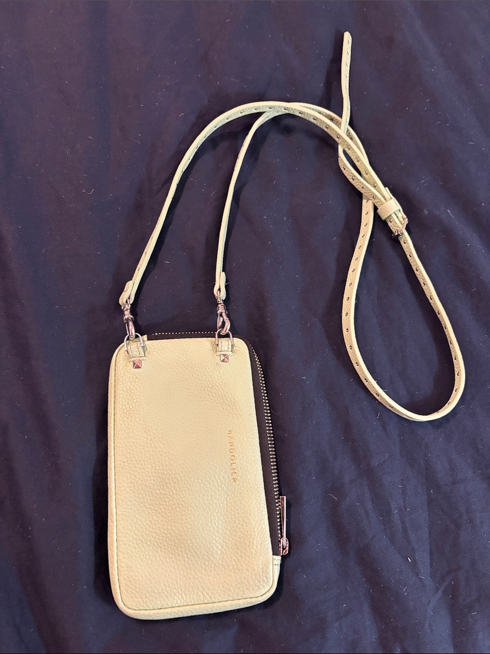 Bandolier Leather Crossbody Phone Bag in Light pistachio